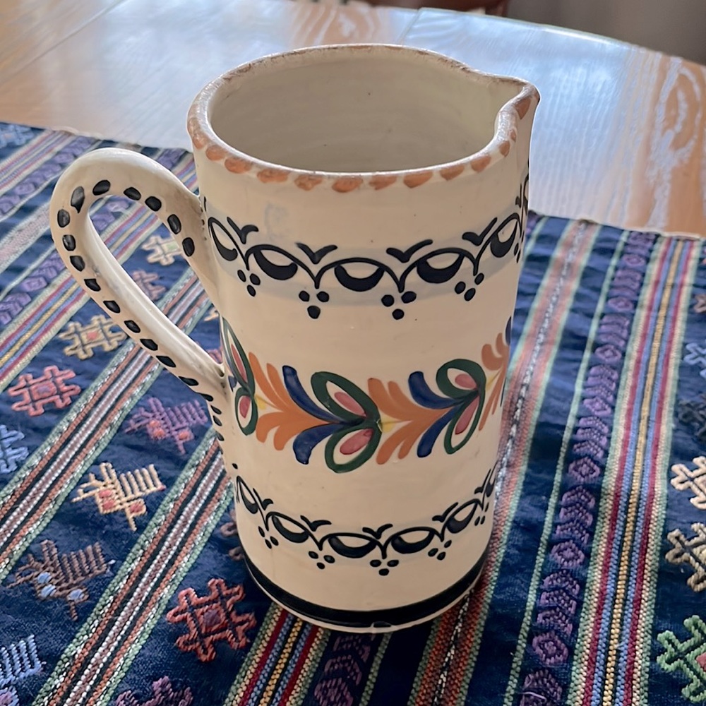 Vintage Mexican Folk Pottery Pitcher Rustic Handmade Colorful